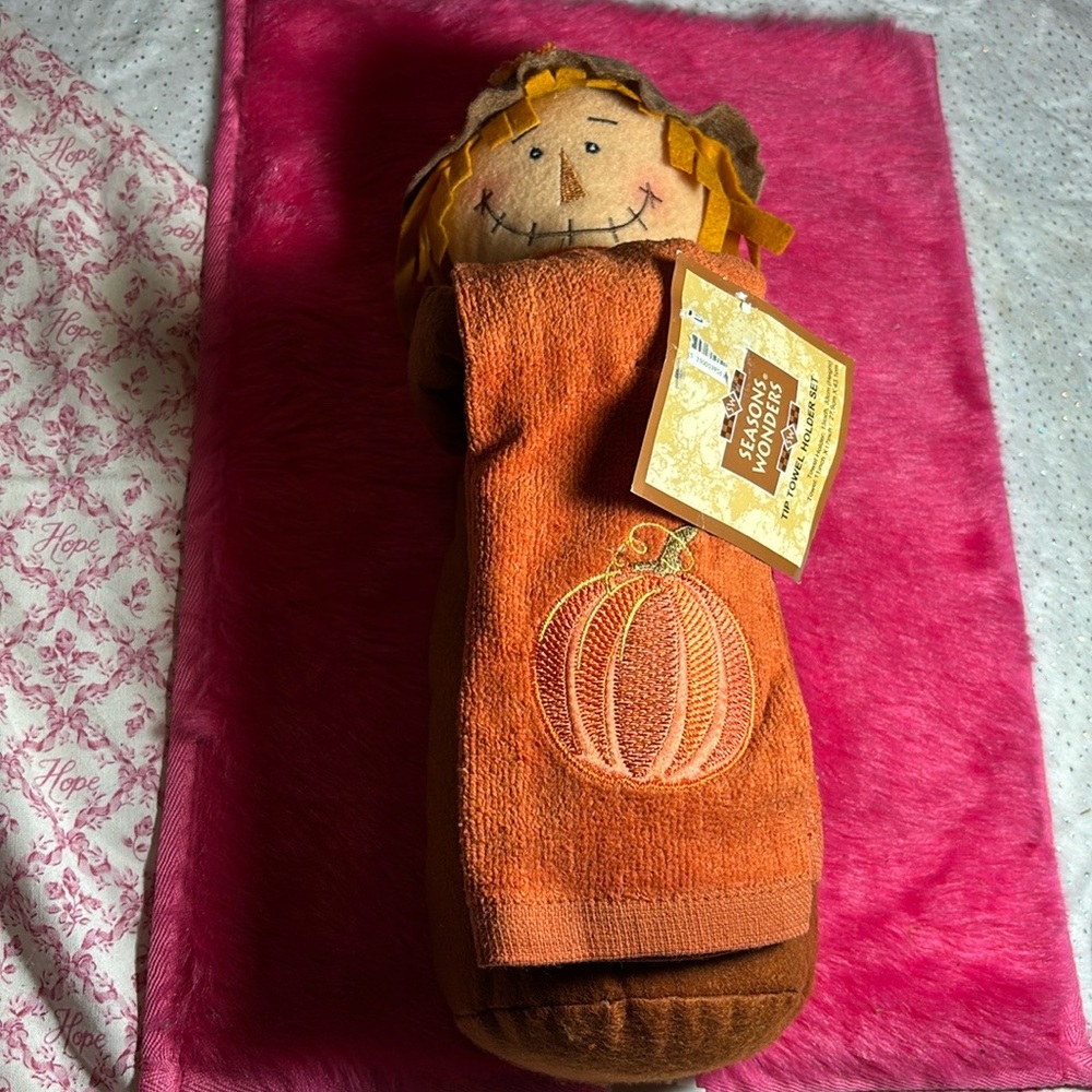 Orange Pumpkin Scarecrow Decorative Towel
